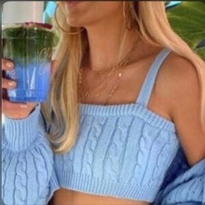 Lani the Label Blue Knit Cable Knit Crop Top Medium
